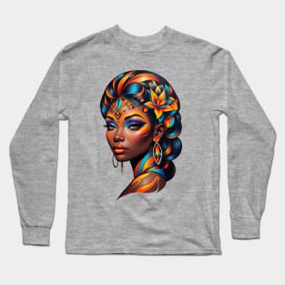 Black Woman Tribal Art retro vintage tattoo design Long Sleeve T-Shirt